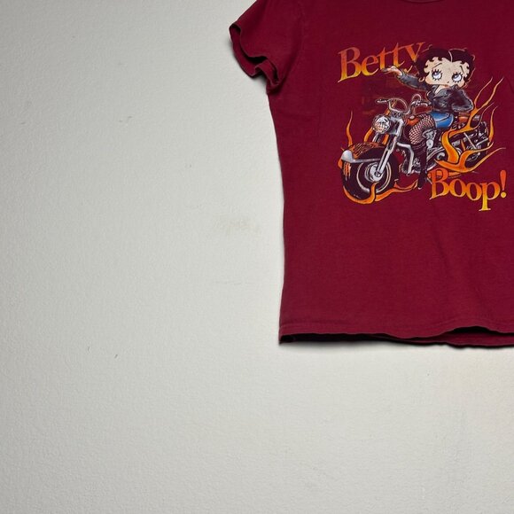 Biker Betty Boop Cartoon Motorcycle Y2K Flaming Graphic T Shirt Women S Red - Picture 8 of 10